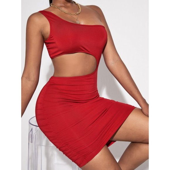 SHEIN SXY One Shoulder Cutout Bodycon Dress - Picture 1 of 4